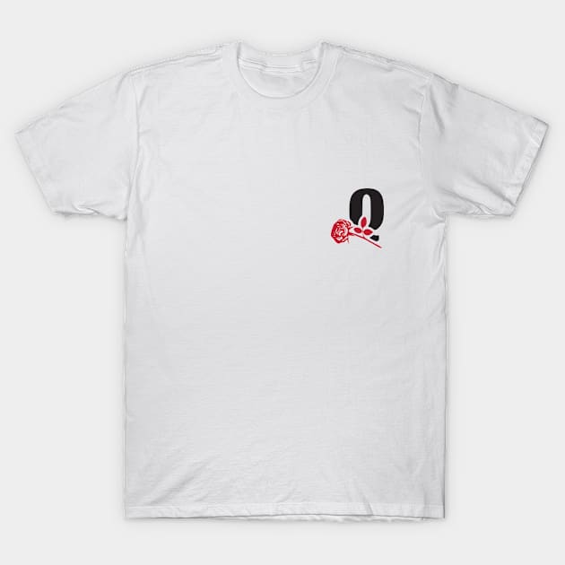 Letter Q monogram with a red rose. T-Shirt by SeverV